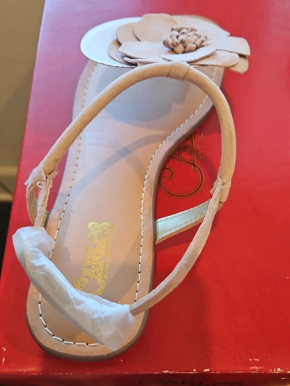 NIB Size 8M Carlos Santana Slingback Sandals w/Suede Floral Accent
